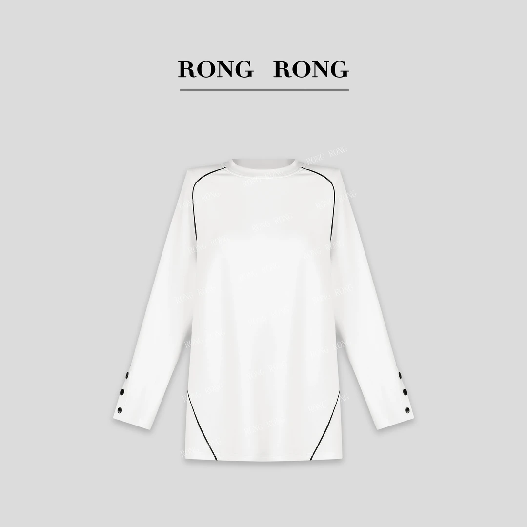 溶溶T【空气T】RONG 线条感宽松空气层撞色百搭长袖上衣W-B8969229