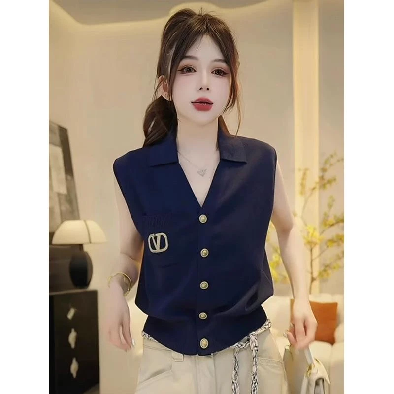 小香风开衫纽扣上衣女2025夏季休闲翻领冰丝针织短袖小衬衫上衣女