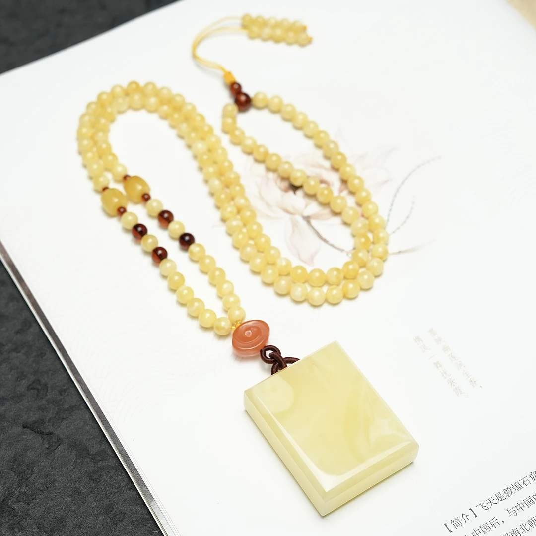 天然蜜蜡吊坠无事牌项链挂件俄料原矿浓蜡妖花精工切子冈牌男女款