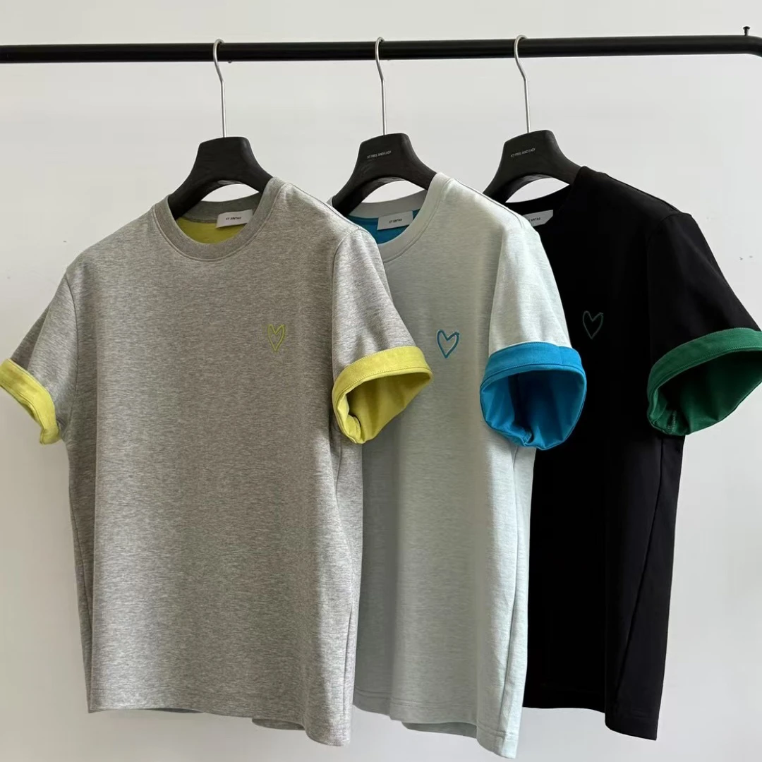 欧美风印花拼接百搭中长款春夏夏季短袖T恤圆领时尚