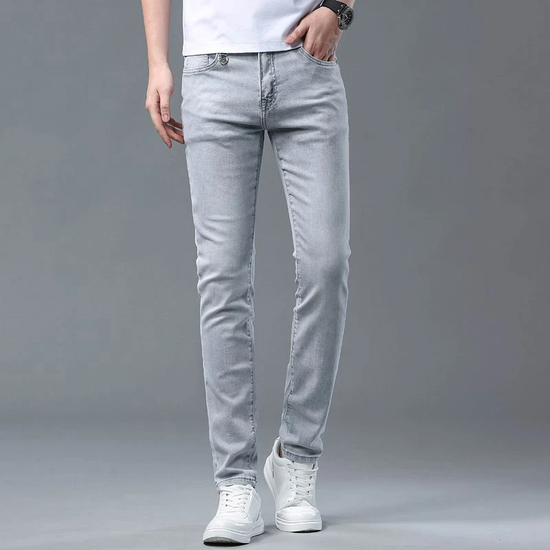 2025新款银灰天丝高奢夏季商务休闲百搭修身小直筒长裤九分牛仔裤