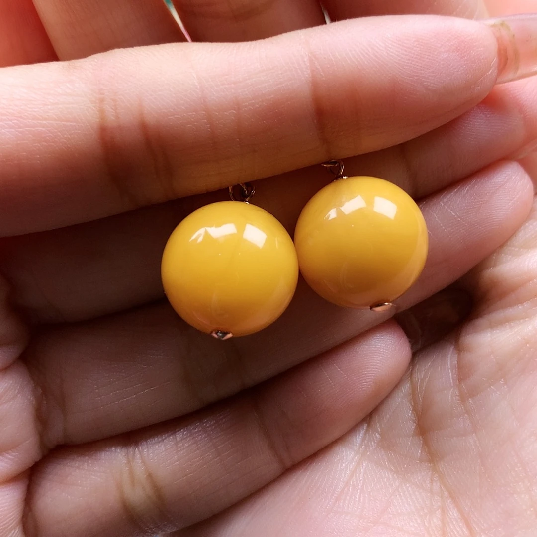 蜜蜡耳饰银S925镶嵌耳坠