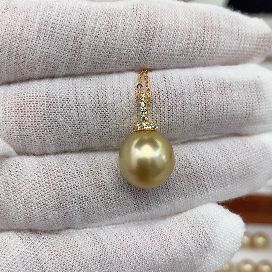 银S925镶嵌海水珍珠吊坠(不含链)12.1海水南洋金珠吊坠
