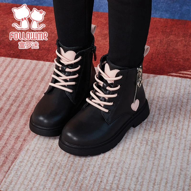 富罗迷马丁靴二棉冬季女童洋气时尚短筒靴二棉靴加绒保暖2D7800