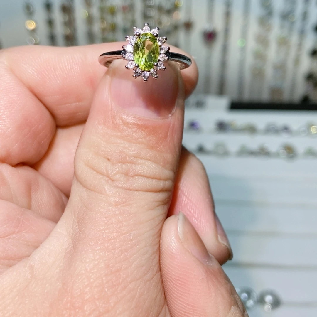 绿水晶戒指银S925镶嵌