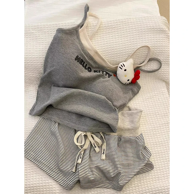 【字母Kitty】韩系可爱睡衣女夏款新款带胸垫吊带短裤家居服两件套