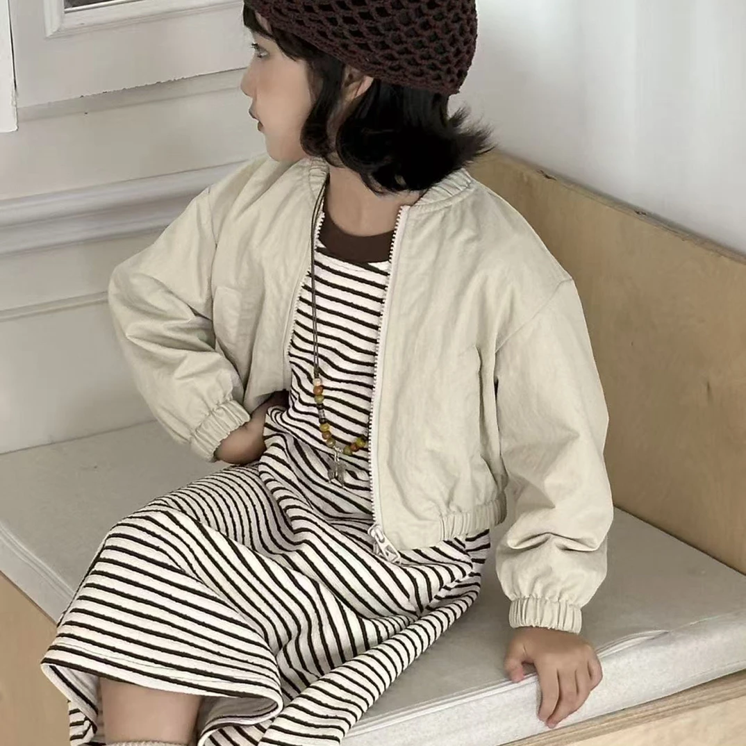 女童2025秋季新款条纹裙开衫外套两件套5327