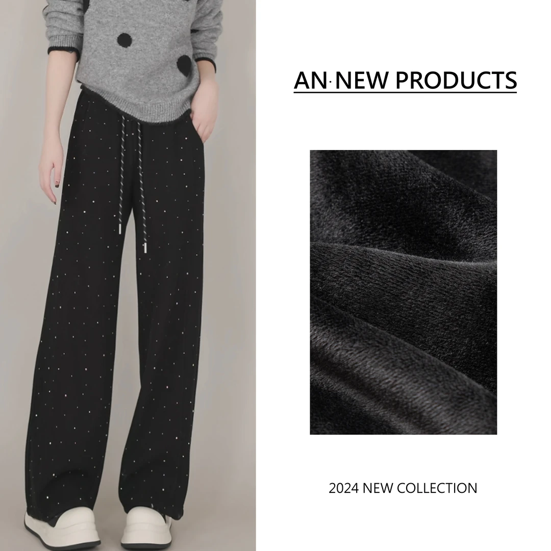 【闪闪裤】B11184冬季新款时尚小众设计烫钻高腰显瘦加绒直筒休闲裤