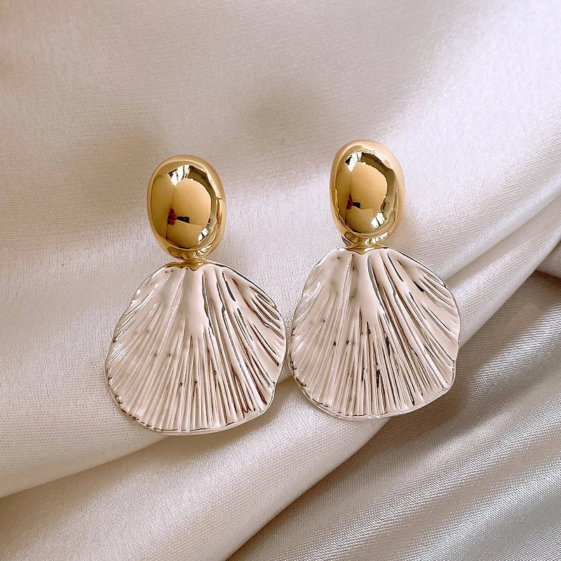 锌合金贝壳耳饰 金属贝壳纹理耳环小众设计感高级感耳饰女2025新