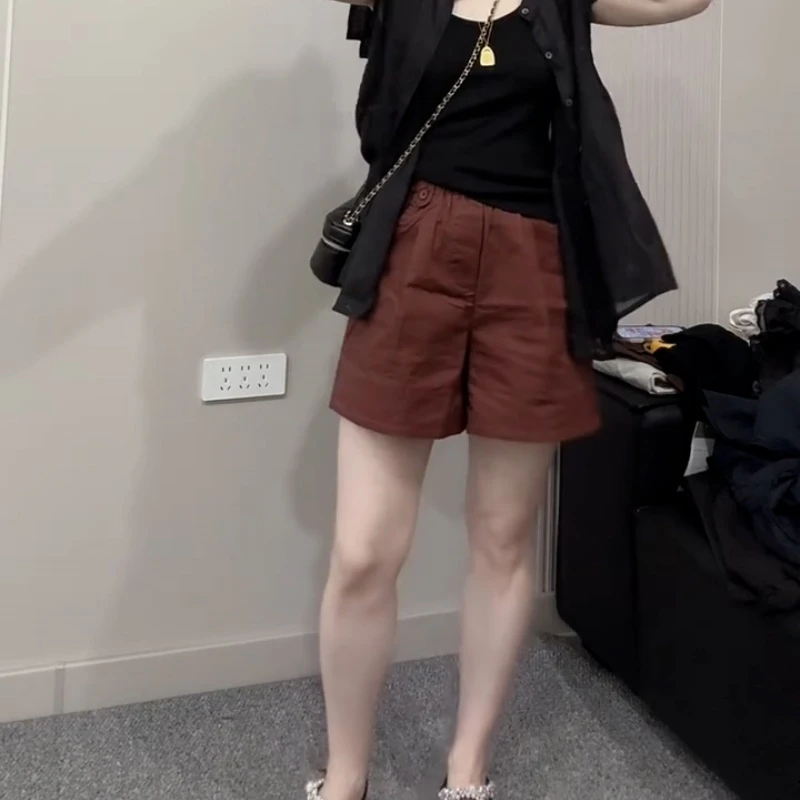 欧洲站2025年夏季新款时尚高腰显瘦百搭休闲裤女宽松直筒阔腿短裤