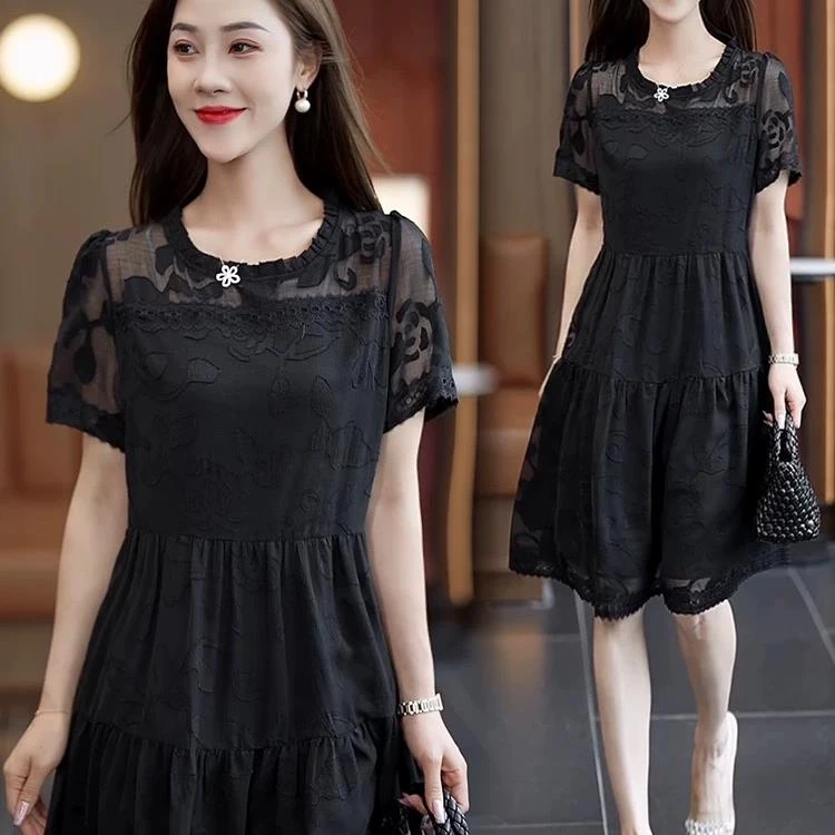 【YANGSHANG自营专属】提花高腰圆领夏季印花显瘦连衣裙ESP076