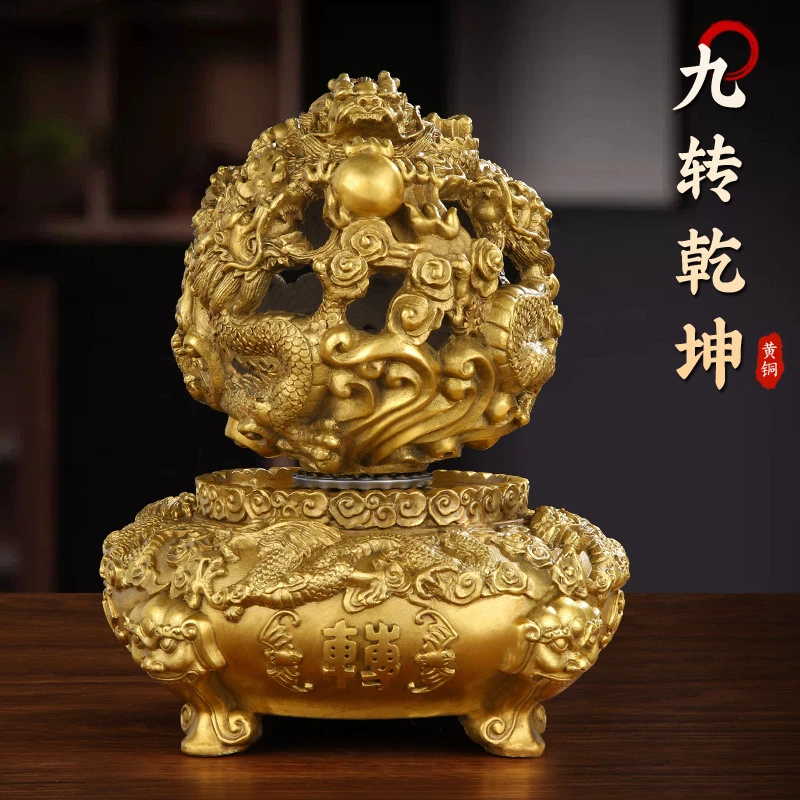 2025黄铜摆件九转乾坤鼎九龙戏珠开业工艺品家居办公室摆件