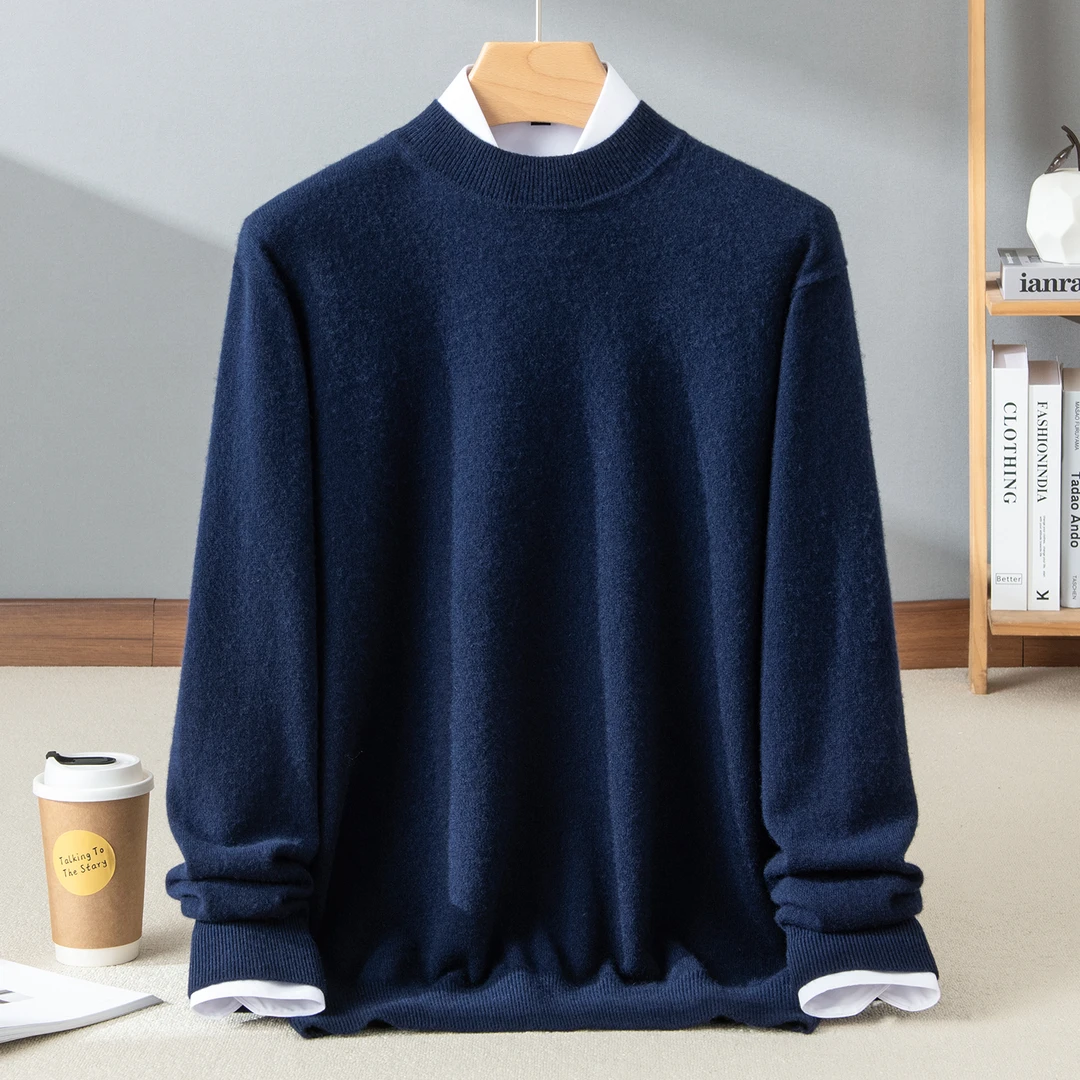 【不议价】男士100%山羊绒14针单边半高羊绒衫针织长袖秋冬保暖百搭