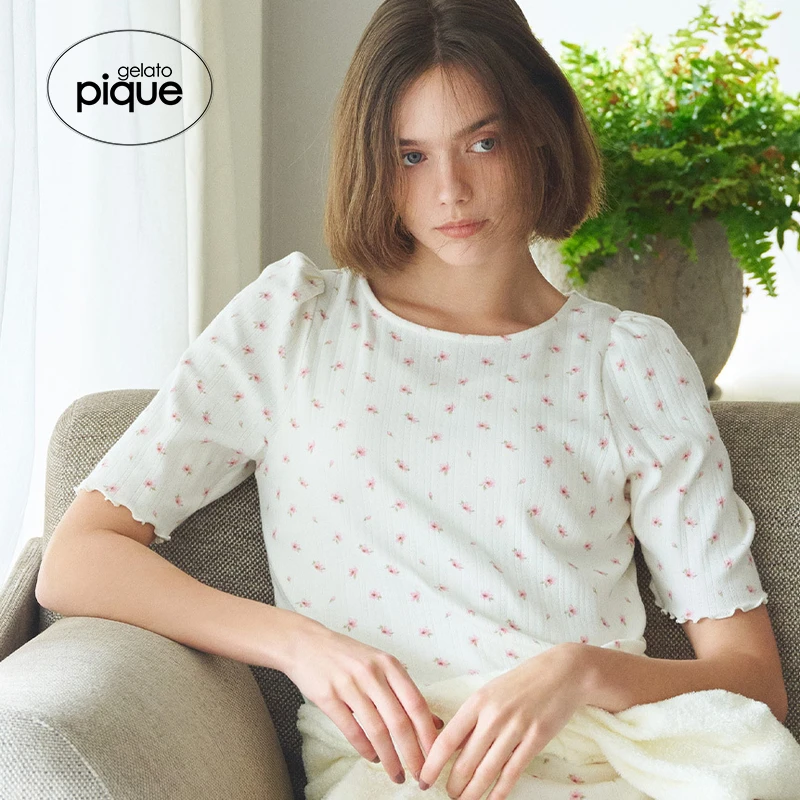 gelato pique25春夏女樱花满印木耳边泡泡袖睡衣PWCT251275