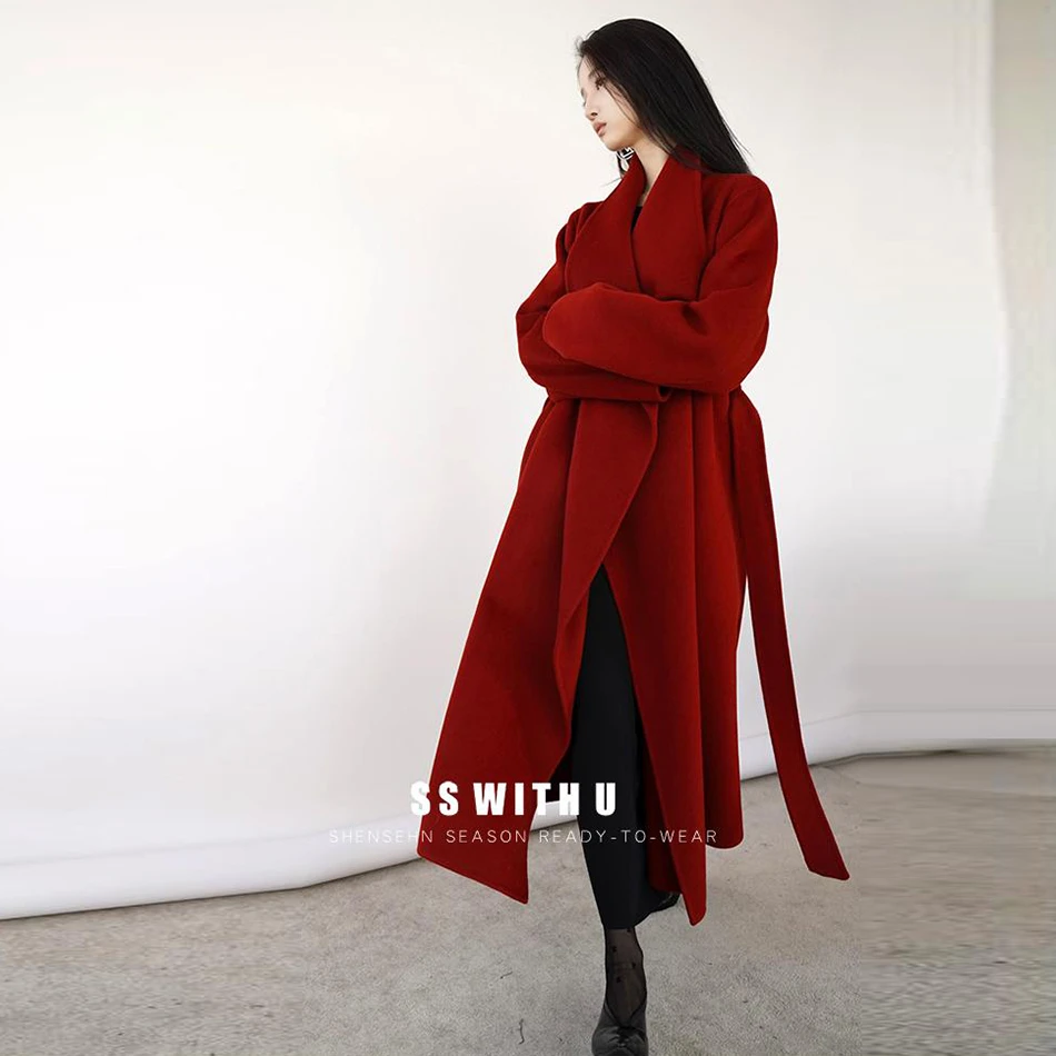 秋冬中长款结婚新娘双面绒毛呢外套女过膝婚庆红色小个子呢子大衣