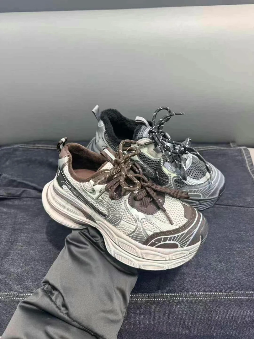 复古厚底增高老爹鞋女加绒保暖休闲运动鞋