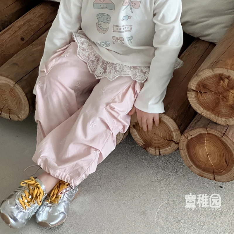 女童春秋新款休闲裤满印蝴蝶结休闲运动裤女宝宝新潮洋气百搭裤子