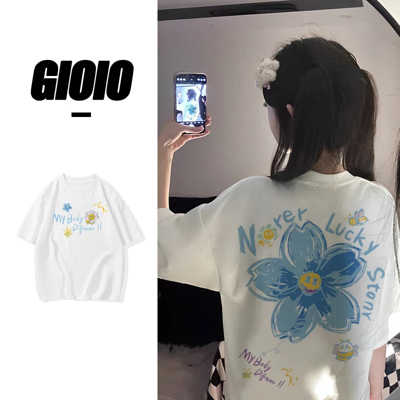 韩版小众纯棉蜜蜂印花ins休闲百搭短袖卡通夏季圆领网红T恤
