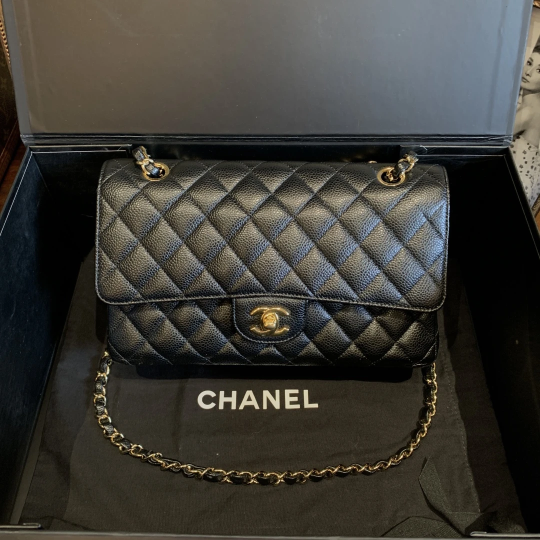 95新 Chanel/香奈儿 香奈儿 CF中号包 黑金荔枝牛/sp24890