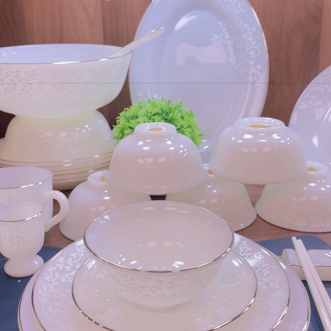 瓷景德镇玉瓷餐具6人套装