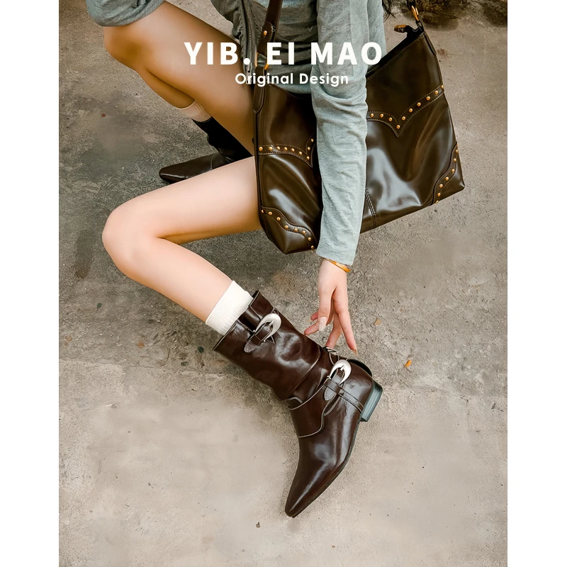 户外堆堆靴子女款爆款2025新款粗跟切尔西靴沙复古西部粗跟堆堆靴