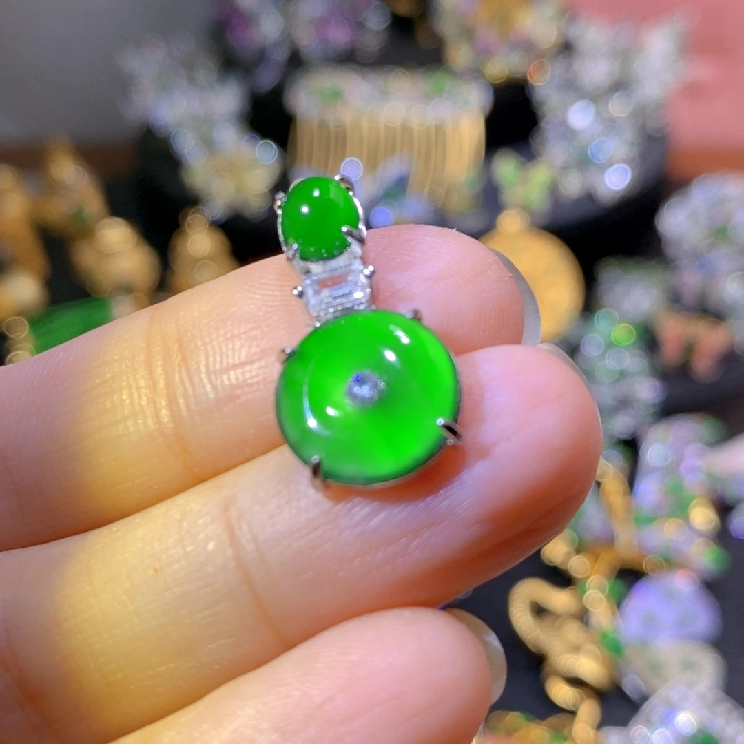 吊坠(不含链)银S925镶嵌翡翠