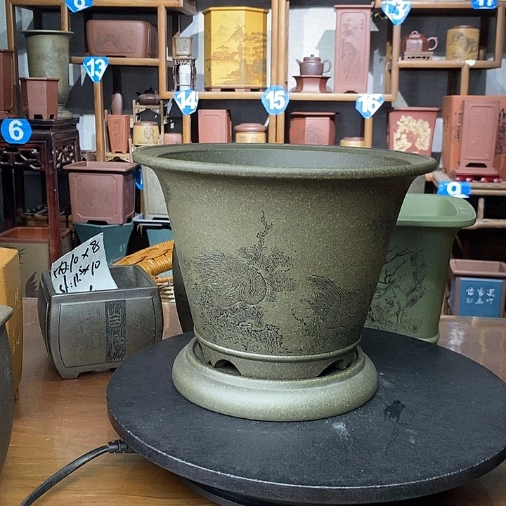 花盆紫砂全手工天青圆斗