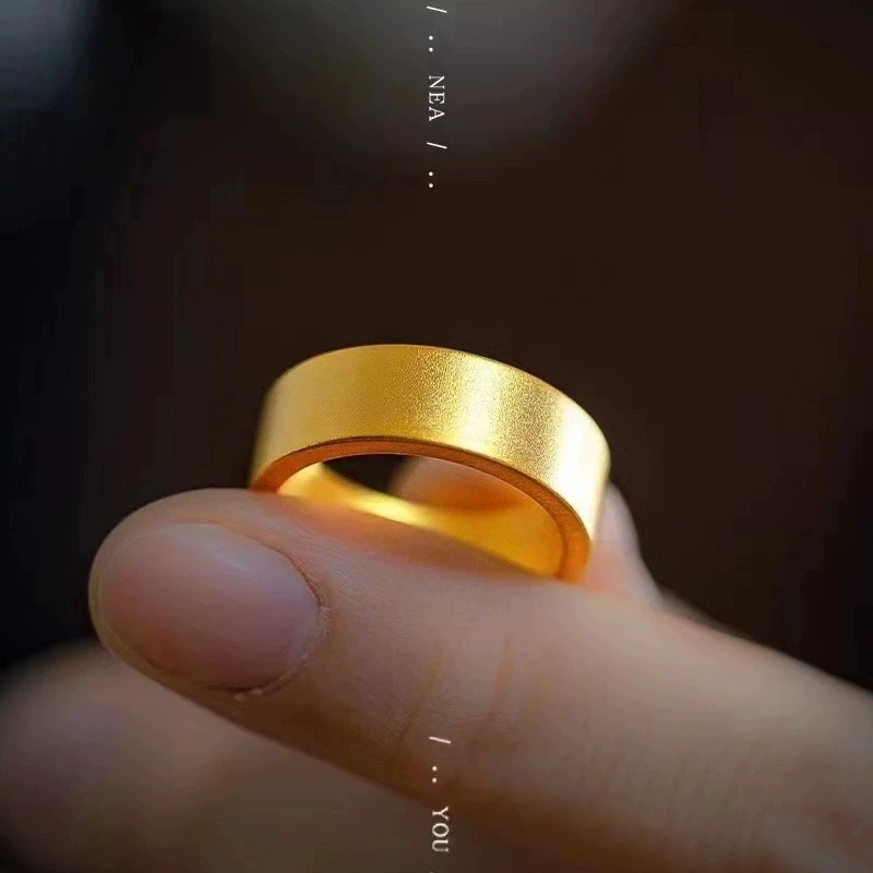 合金戒指 男士精品金色高端定制款不掉色霸气古法素圈戒指