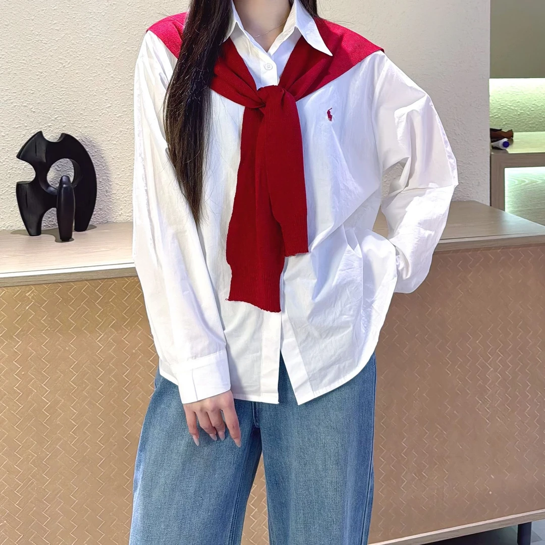 朵拉格格纯色白色长袖衬衫时尚休闲百搭学院风日系衬衣