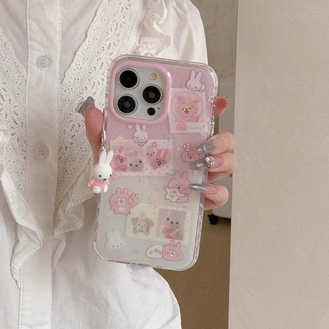 韩系可爱米菲兔插画适用苹果16promax手机壳, 15/14/13防摔保护套