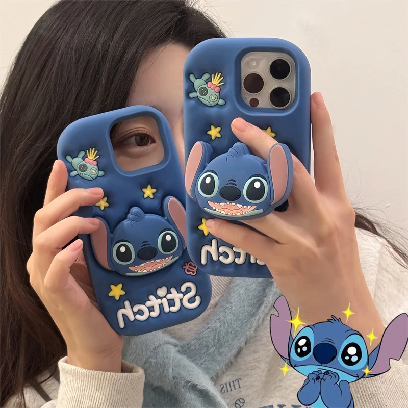 （苹果）卡通可爱史迪仔伸缩支架iPhone16苹果15适用13/14pro max