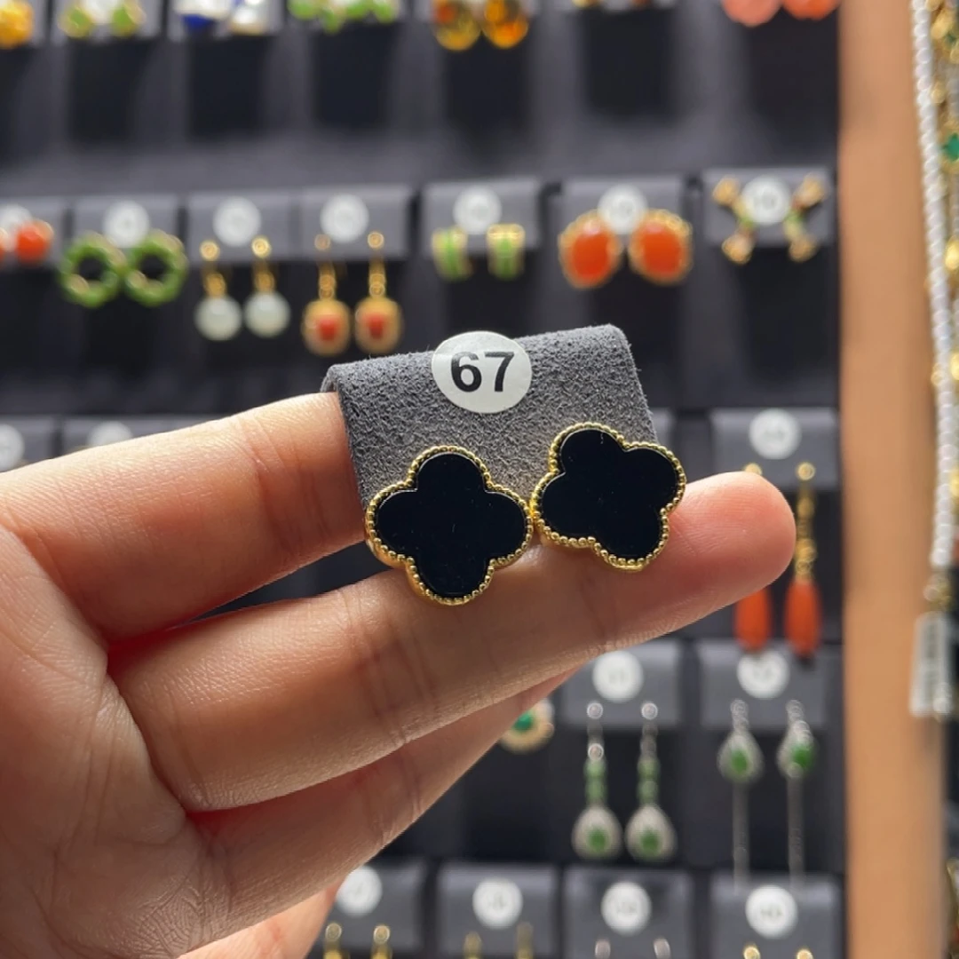 小***琴玛瑙/玉髓银S925镶嵌耳钉67号