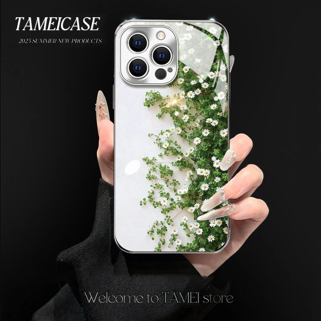 小雏菊适用苹果17air华为P70vivoppo小米15金属漆玻璃手机壳女款