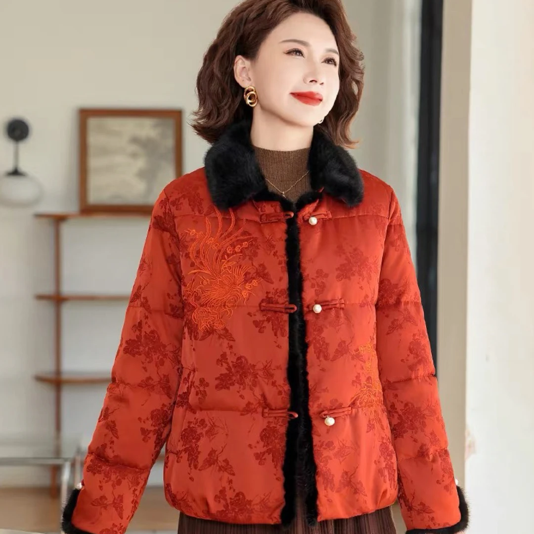 【正品】加绒加厚洋气国风妈妈款冬季外套中老年女保暖百