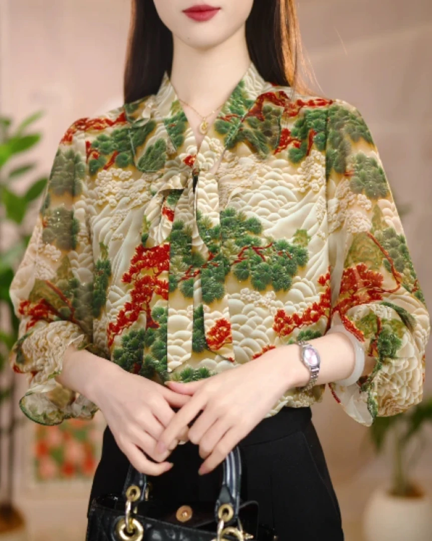女士长青松柏优雅设计感气质是s1小衫百搭宽松显瘦5气质上衣919