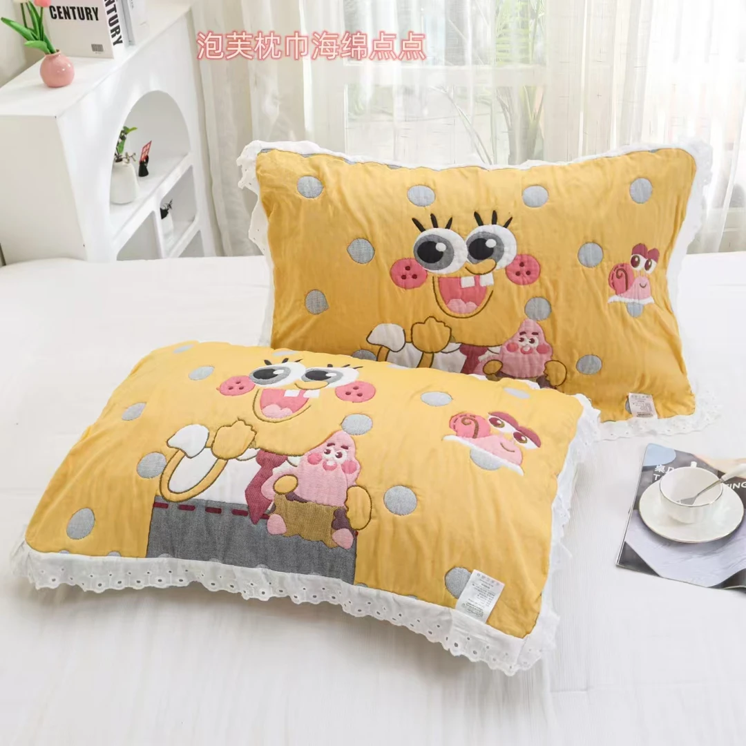 【海绵点点】52*78cm卡通柔软舒适亲肤透气边枕巾一对装
