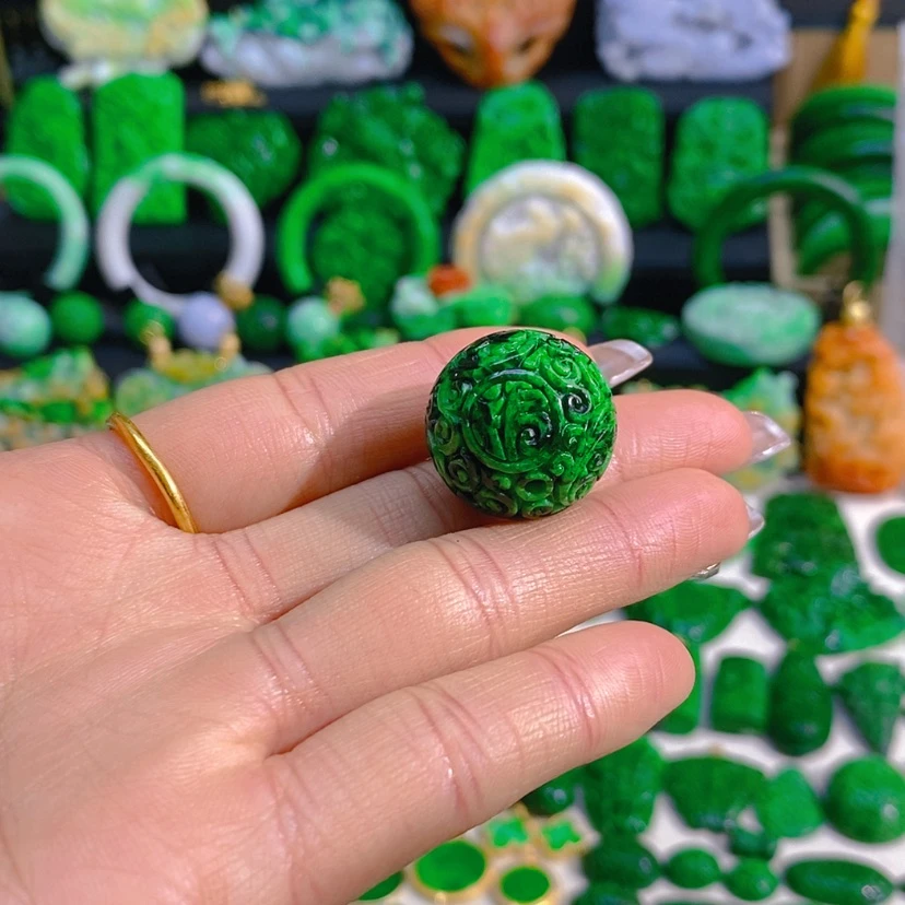 【闪购商品】翡翠颈饰未镶嵌花青单珠卡21mm