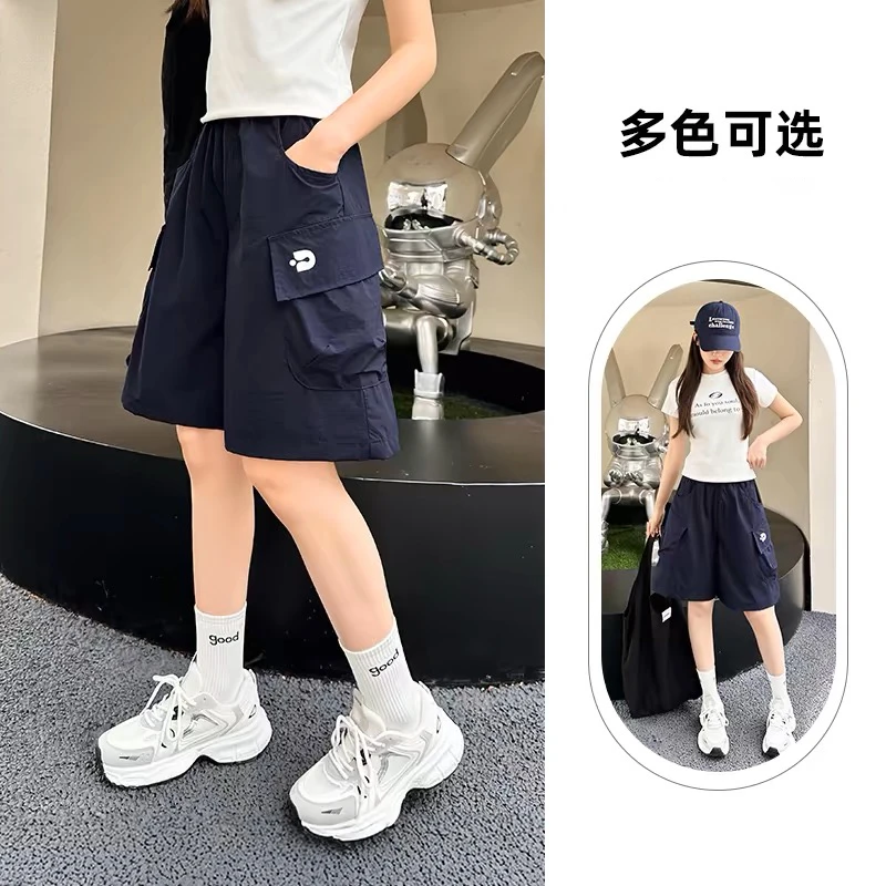 夏季女孩时尚百搭工装短裤2025新款轻薄透气青少年宽松洋气五分裤