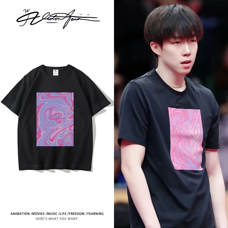 王楚钦同款印花乒乓球运动衣纯棉短袖男女T恤夏季宽松半袖衣服