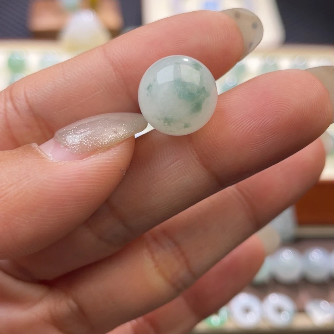 翡翠散珠白冰飘花圆珠12,5mm