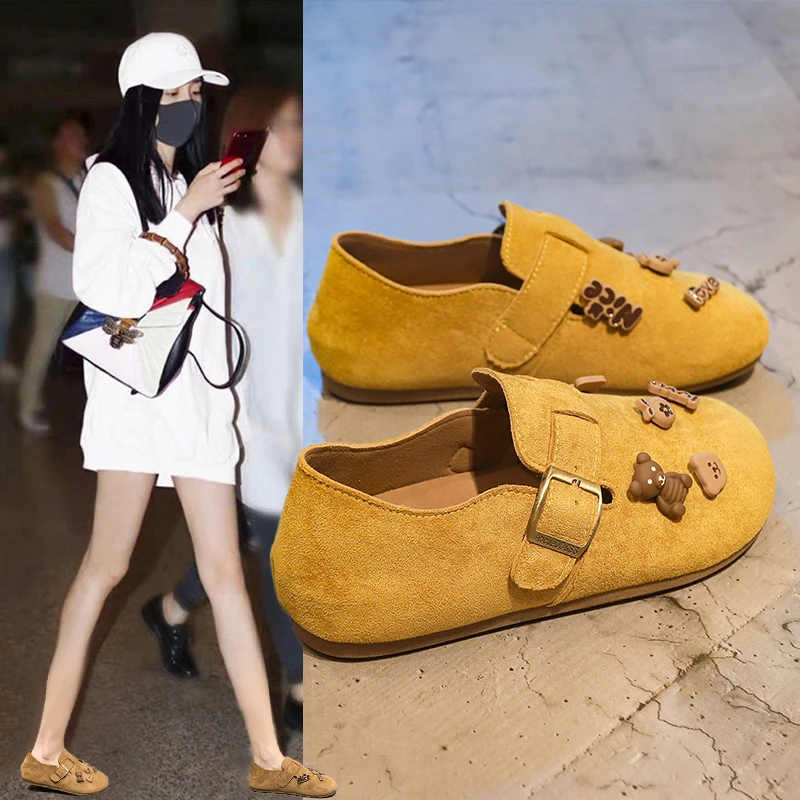 恋姿鸟卡通勃肯鞋女2025秋季新款软面皮复古厚底一脚蹬全包单鞋子