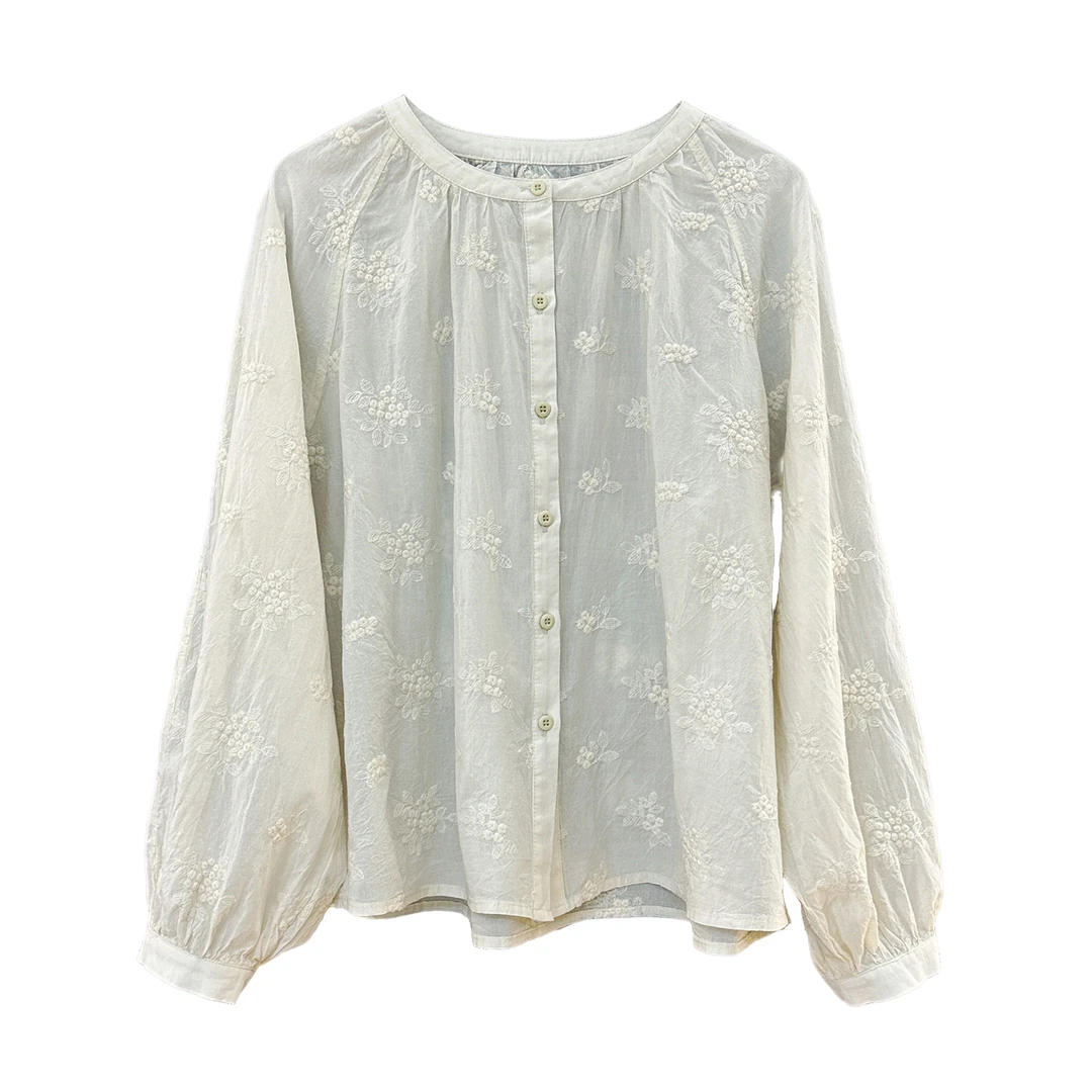 [三分糖]春夏重工满身刺绣花朵甜美小衫连肩袖设计感圆领开衫