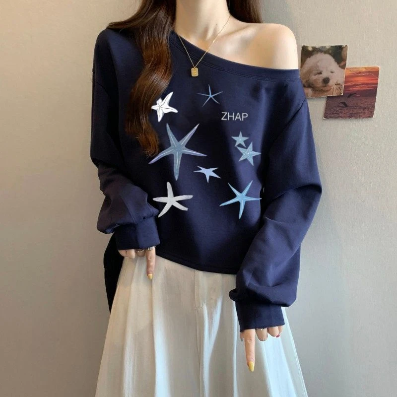 【MAEP】美式露肩长袖卫衣女绑带收腰新款秋冬简约通勤高级爆款上衣