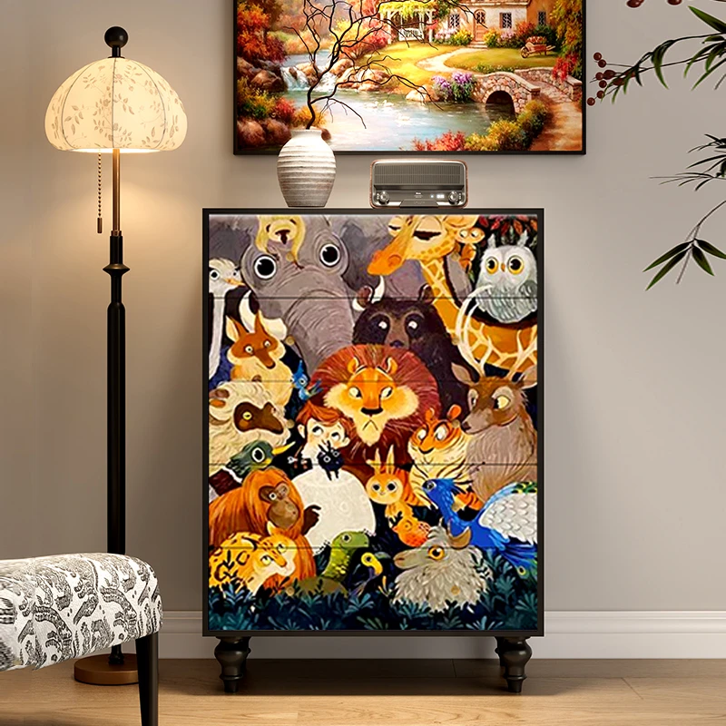 全实木法式复古玄关柜五斗柜抽屉柜彩绘艺术餐边柜置物柜收纳柜子