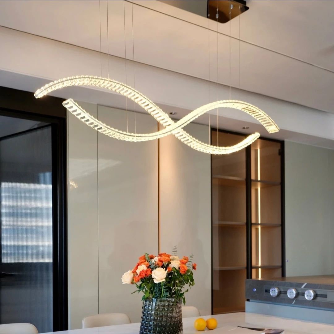 轻奢餐厅吊灯创意双波浪设计师现代简约餐桌饭厅吧台长条水晶吊灯