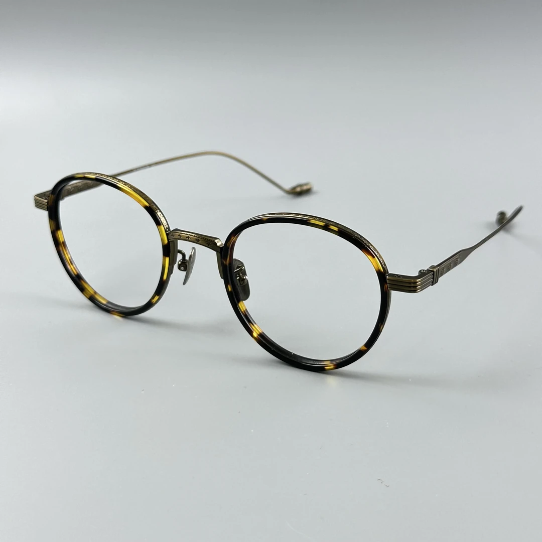 金色克罗设计师款网红复古圆框板钛结合超轻手工眼镜时尚圆形个性