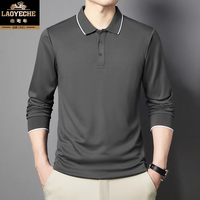 老爷车男士t恤长袖秋季薄款中老年人爸爸秋装polo衫上衣服父亲666