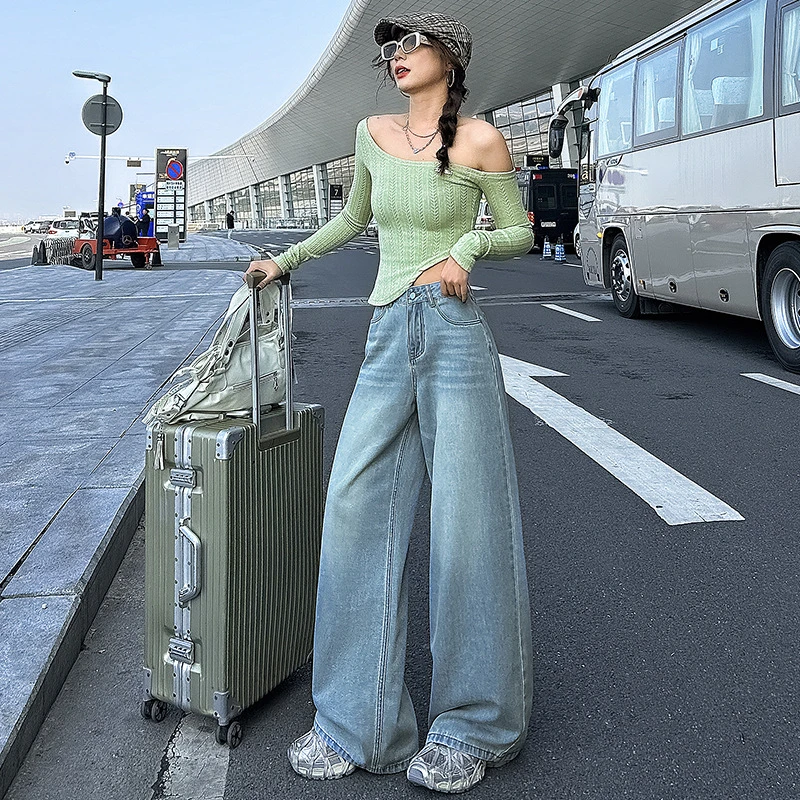 宽松显瘦拖地裤微喇2025春装新款阔腿裤薄款裤女装牛仔裤长裤加长