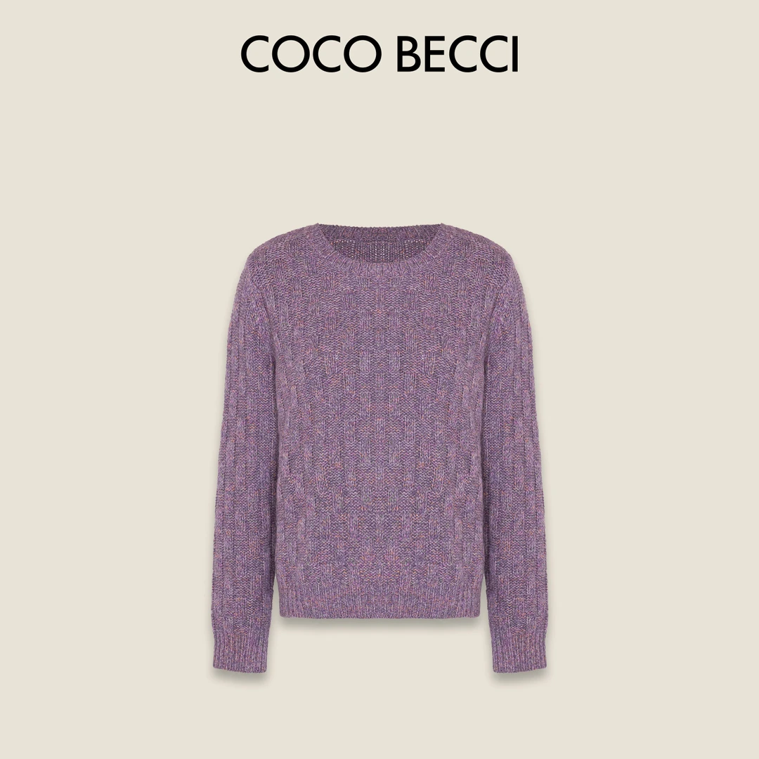 COCO BECCI【花纱小魔方】羊毛兔毛花纱圆领长袖针织衫CFLJD231322
