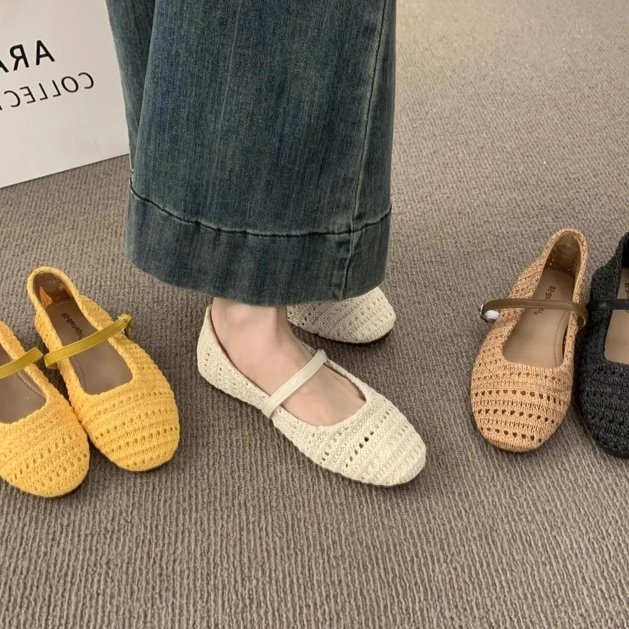 设计感小众镂空编织透气玛丽珍鞋子新款百搭不累脚平底单鞋女